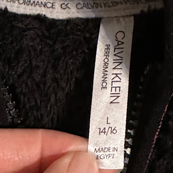 Calvin Klein Performance Quarter Zip Sherpa Hoodie Girls Youth Large Black Pink - Picture 5 of 6